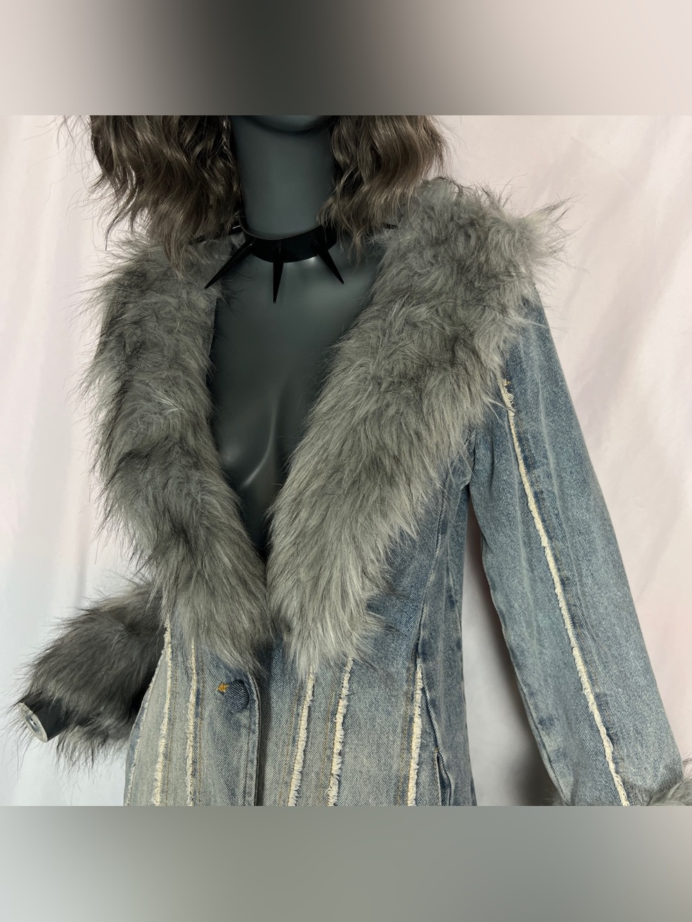 Charmed Off Beat Light Blue & Grey Wash Denim Maxi Coat - Picture 3 of 6